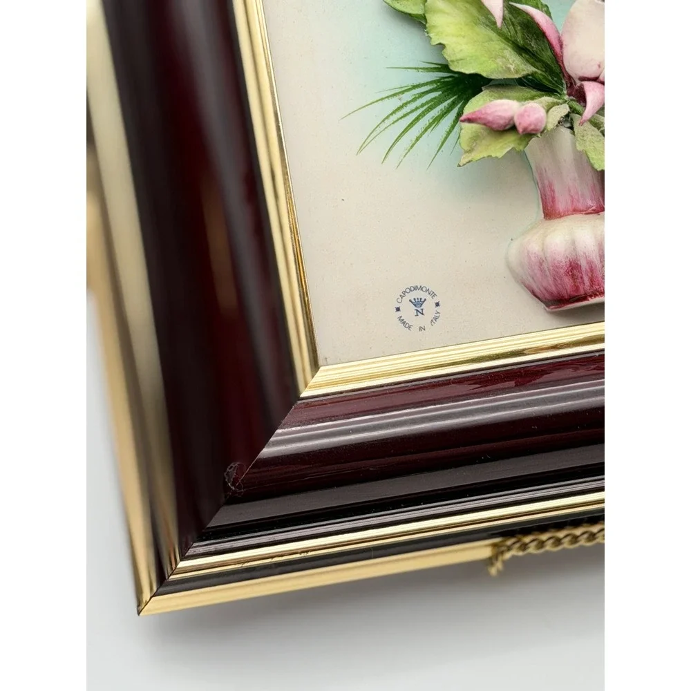 Capodimonte Italy Porcelain 3D Floral Art Framed High Relief Simonetti Signed
